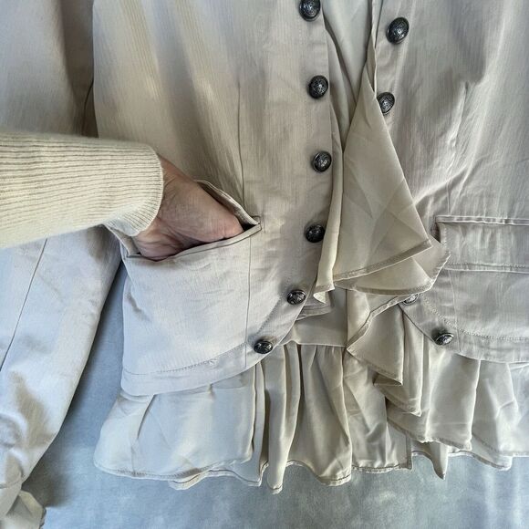 Free People Jacket Womens Size Small Beige Ruffles Romantic Military Boho Peplum - Picture 11 of 13
